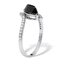 Marquise Genuine Onyx and Cubic Zirconia Silvertone Ring