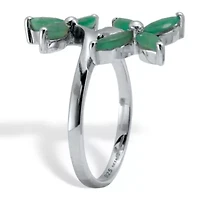 2.10 TCW Marquise Cut Genuine Green Emerald Sterling Silver Floral Ring