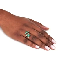 2.10 TCW Marquise Cut Genuine Green Emerald Sterling Silver Floral Ring