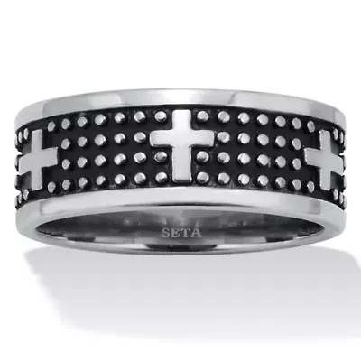 Men's Antiqued Stainless Steel Cross Ring