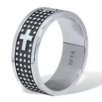Men's Antiqued Stainless Steel Cross Ring