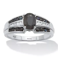 1.49 TCW Sapphire and Diamond Platinum-Plated Sterling Silver Ring