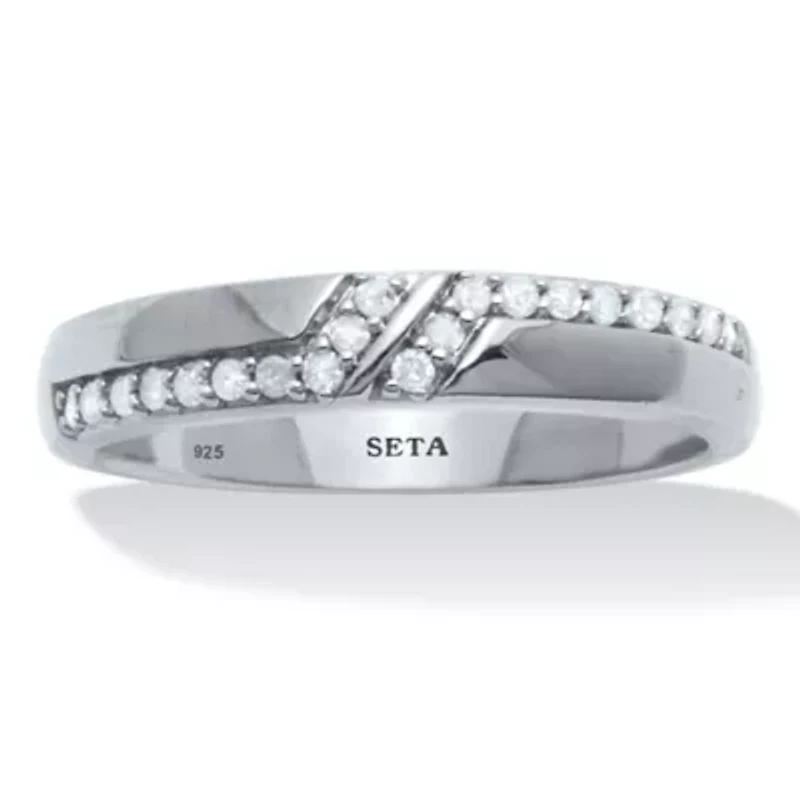 Men's .20 TCW Diamond Platinum-Plated Sterling Silver Diagonal Wedding Band Ring