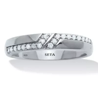 Men's .20 TCW Diamond Platinum-Plated Sterling Silver Diagonal Wedding Band Ring