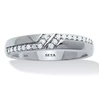 Men's .20 TCW Diamond Platinum-Plated Sterling Silver Diagonal Wedding Band Ring