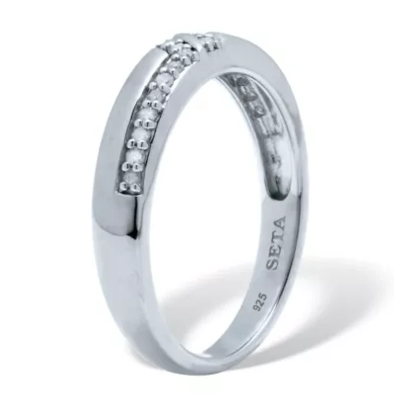Men's .20 TCW Diamond Platinum-Plated Sterling Silver Diagonal Wedding Band Ring