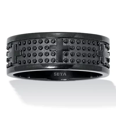 Men's Black Ion-Plated Stainless Steel Cross Ring