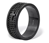 Men's Black Ion-Plated Stainless Steel Cross Ring