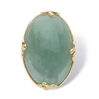 Genuine Green Jade 18k Gold-Plated Oval Cabochon Cocktail Ring