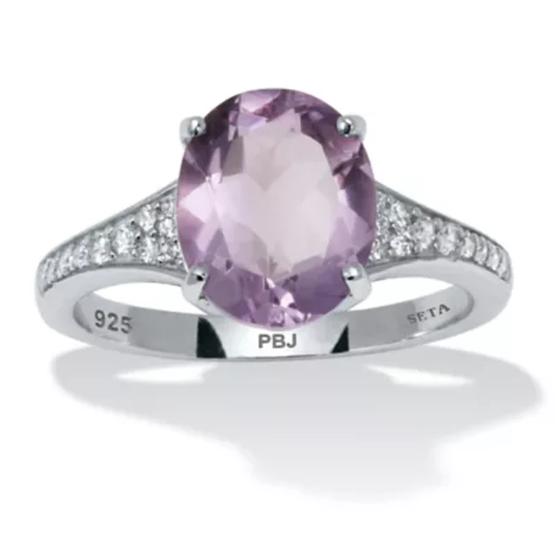 3.40 TCW Oval Genuine Purple Amethyst and Cubic Zirconia Sterling Silver Ring