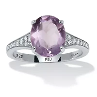 3.40 TCW Oval Genuine Purple Amethyst and Cubic Zirconia Sterling Silver Ring