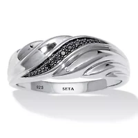 03 TCW Men's Round Genuine Black Diamond Platinum-Plated Sterling Silver Ring