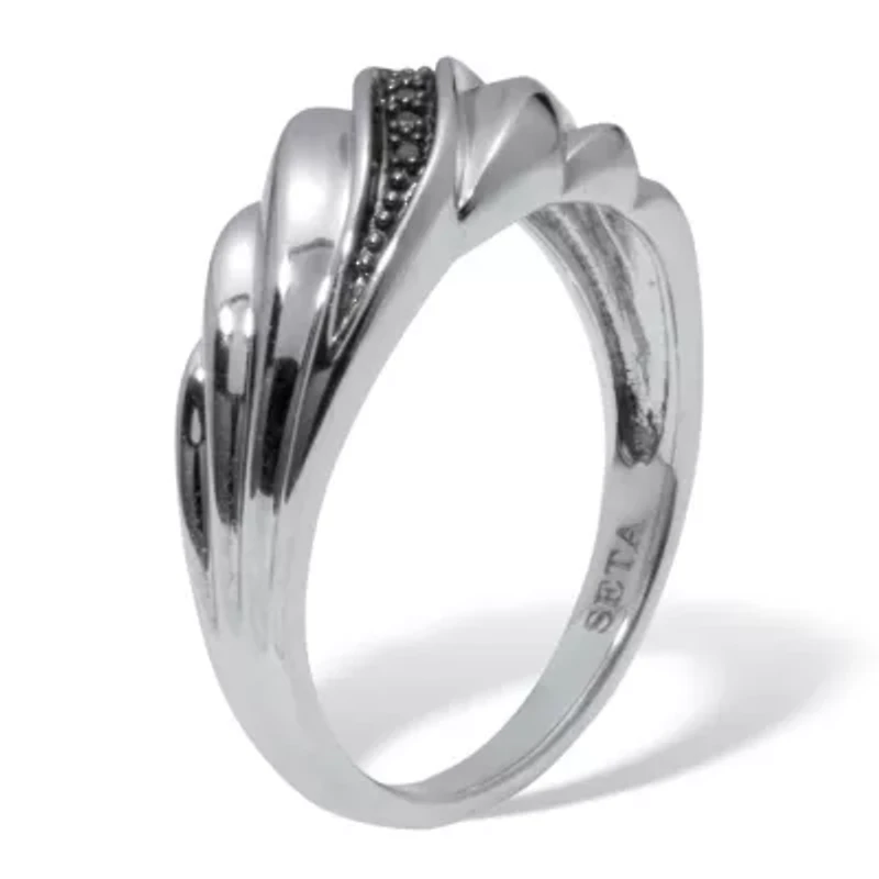 03 TCW Men's Round Genuine Black Diamond Platinum-Plated Sterling Silver Ring
