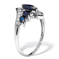 3.73 TCW Marquise Sapphire and White Topaz Platinum-Plated Sterling Silver Ring