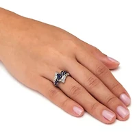 3.73 TCW Marquise Sapphire and White Topaz Platinum-Plated Sterling Silver Ring