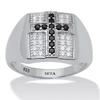 .22 TCW Men's Round Black Spinel and CZ Sterling Silver Cross Ring