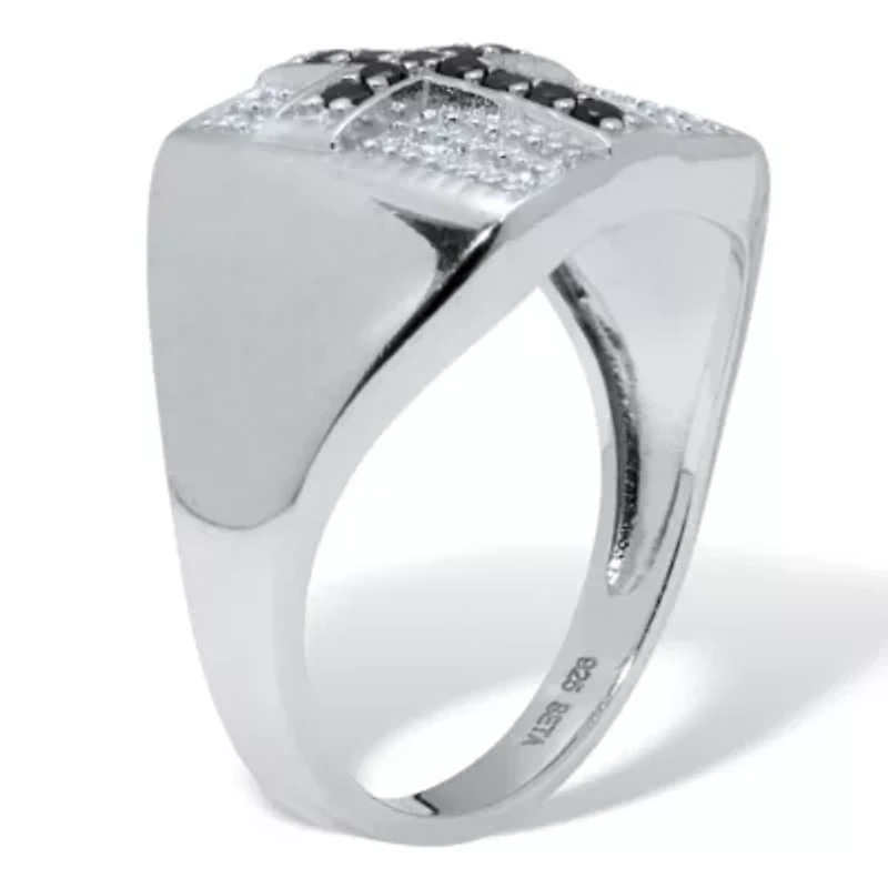 .22 TCW Men's Round Black Spinel and CZ Sterling Silver Cross Ring