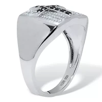 .22 TCW Men's Round Black Spinel and CZ Sterling Silver Cross Ring