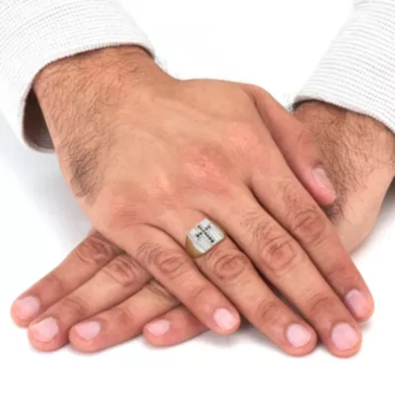 .22 TCW Men's Round Black Spinel and CZ Sterling Silver Cross Ring