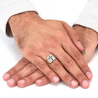 .22 TCW Men's Round Black Spinel and CZ Sterling Silver Cross Ring