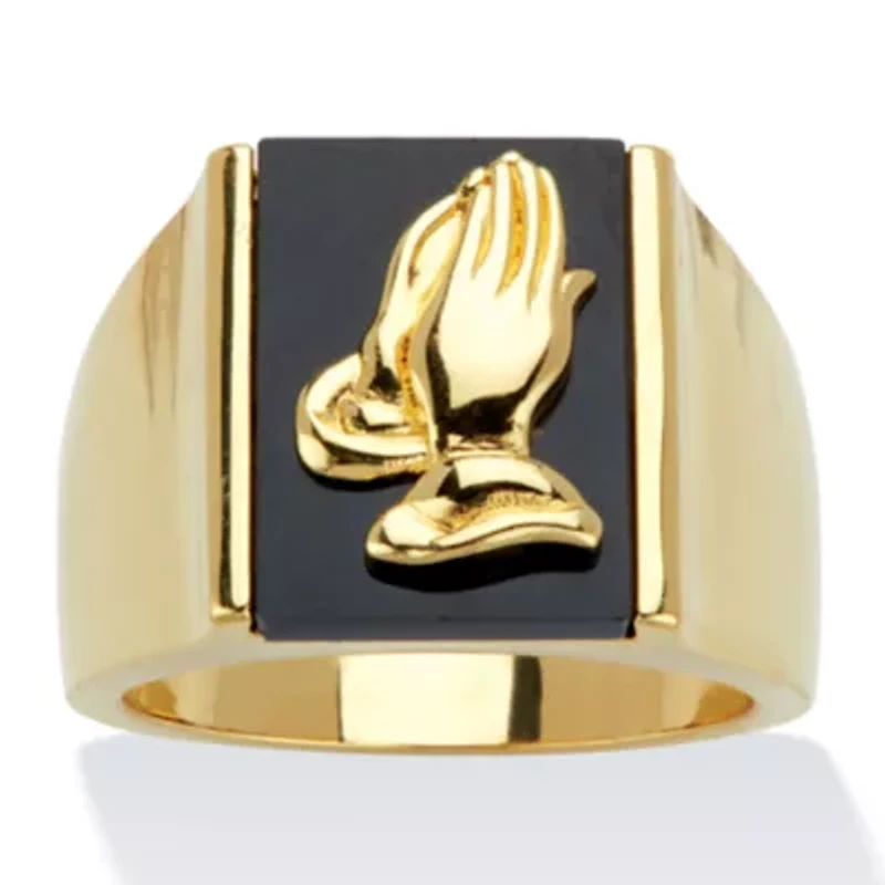 Men's 14k Gold-Plated Black Onyx Praying Hands Ring