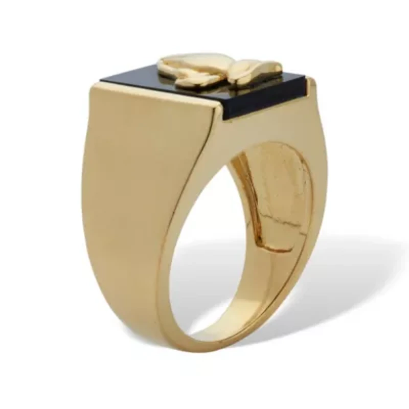 Men's 14k Gold-Plated Black Onyx Praying Hands Ring