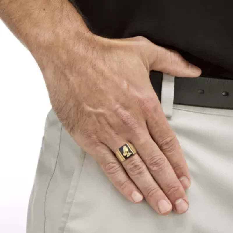 Men's 14k Gold-Plated Black Onyx Praying Hands Ring