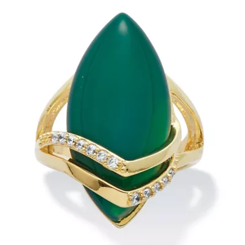 .16 TCW Genuine Green Agate and Cubic Zirconia Yellow Gold-Plated Marquise Ring
