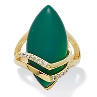 .16 TCW Genuine Green Agate and Cubic Zirconia Yellow Gold-Plated Marquise Ring