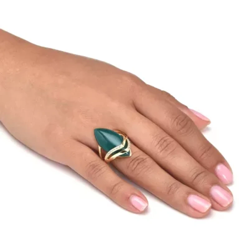 .16 TCW Genuine Green Agate and Cubic Zirconia Yellow Gold-Plated Marquise Ring