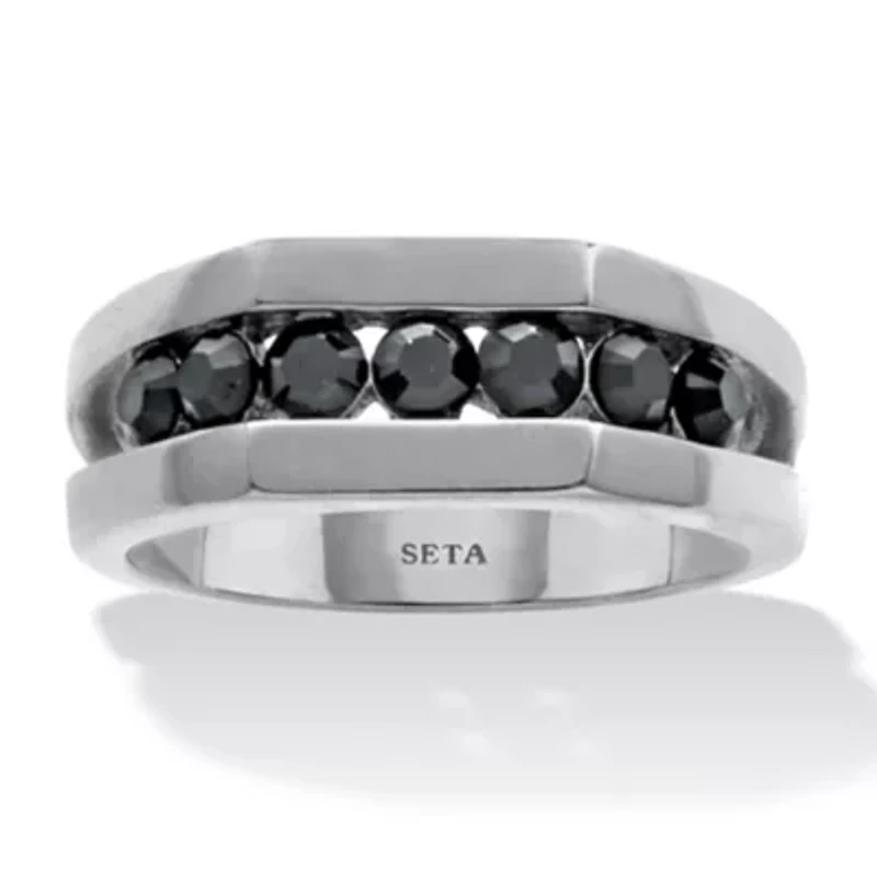 Men's Round Black Crystal Stainless Steel Ring