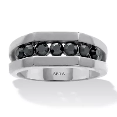 Men's Round Black Crystal Stainless Steel Ring