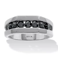 Men's Round Black Crystal Stainless Steel Ring