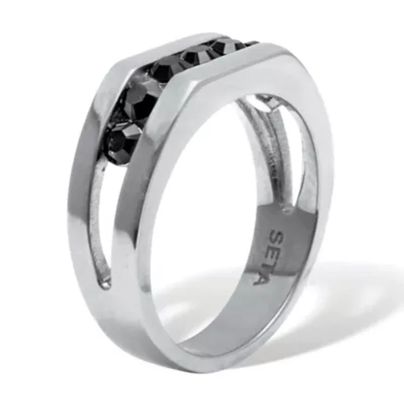 Men's Round Black Crystal Stainless Steel Ring