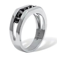 Men's Round Black Crystal Stainless Steel Ring