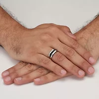 Men's Round Black Crystal Stainless Steel Ring