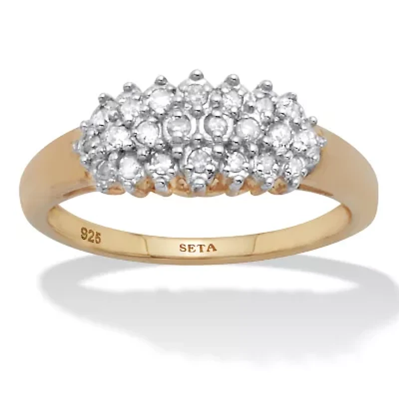 17 TCW Diamond Cluster Gold Over Silver Ring