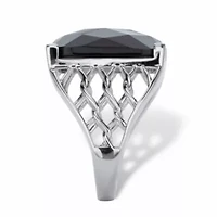 Checkerboard-Cut Genuine Black Onyx Sterling Silver Rectangular Ring