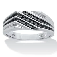 Men's .20 TCW Black Diamond Platinum Over Silver 3-Row Ring