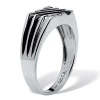 Men's .20 TCW Black Diamond Platinum Over Silver 3-Row Ring