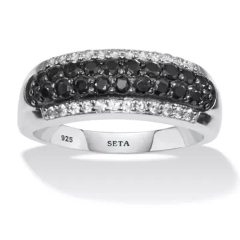 .22 TCW Round Black Spinel and Cubic Zirconia Sterling Silver Engagement Ring