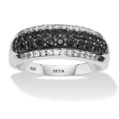 .22 TCW Round Black Spinel and Cubic Zirconia Sterling Silver Engagement Ring
