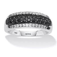 .22 TCW Round Black Spinel and Cubic Zirconia Sterling Silver Engagement Ring