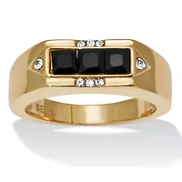 Men's Black Glass with Crystal Accents Gold Ion-Plated Stainless Steel Ring