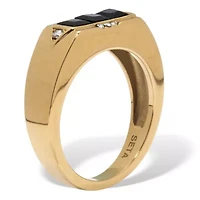 Men's Black Glass with Crystal Accents Gold Ion-Plated Stainless Steel Ring
