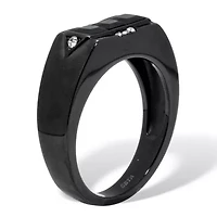 Men's Black Glass with Crystal Accents Ion-Plated Stainless Steel Ring