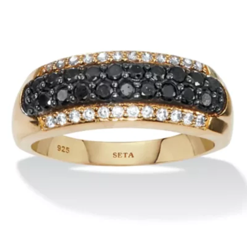 .22 TCW Black Spinel and CZ Gold-Plated Sterling Silver Engagement Ring