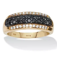 .22 TCW Black Spinel and CZ Gold-Plated Sterling Silver Engagement Ring