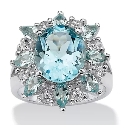 8.60 TCW Oval-Cut Genuine Blue and White Topaz Ring