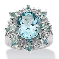 8.60 TCW Oval-Cut Genuine Blue and White Topaz Ring